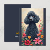 De Remerciements Carte Noir Poodle et Fleurs Note (Devant / Derrière)