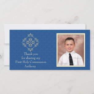 De Remerciements Carte photo Christian Royal Blue Damask