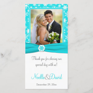 De Remerciements Carte photo Mariage Aqua, White, Grey Snowflakes