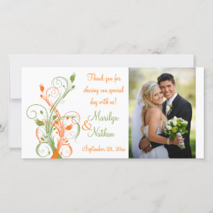 De Remerciements Carte photo Mariage orange, vert, blanc
