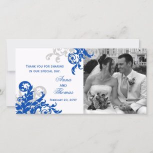 De Remerciements Carte photo Mariage Royal Blue et Silver Flourour