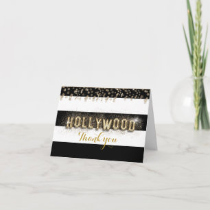 De Remerciements Carte pliée à rayures noir et blanc Gold Hollywood