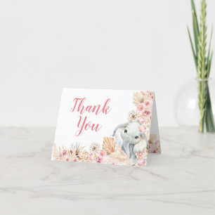 De Remerciements Carte pliée Baby shower fille éléphant Boho rose