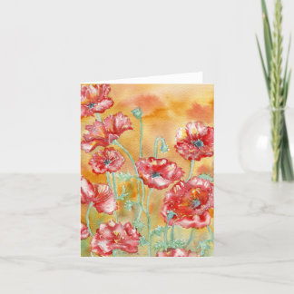 De Remerciements carte pour notes blanc "Red Poppies"