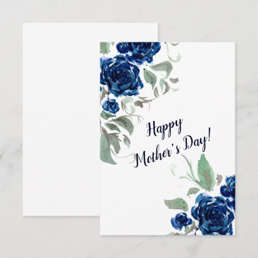 De Remerciements Carte Rose d'aquarelle bleue (Devant / Derrière)