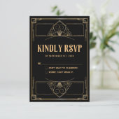 De Remerciements Carte RSVP Black Gold Art Déco 20s Mariage QR Code (Debout devant)