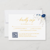 De Remerciements Carte RSVP Chic Blue Yellow Floral Mariage QR Code (Devant)