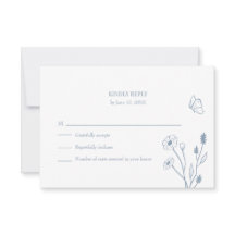 Carte RSVP Dusty Blue Fleurs sauvages et Butterfil