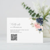 De Remerciements carte RSVP marine et blush mariage code QR (Debout devant)