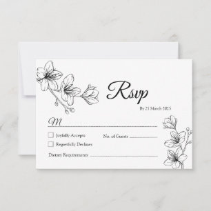 De Remerciements Carte RSVP minimaliste en ligne florale blanche