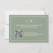 De Remerciements Carte RSVP simple Monogramme vert QR Code Mariage (Devant)