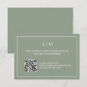 De Remerciements Carte RSVP simple Monogramme vert QR Code Mariage (Devant / Derrière)