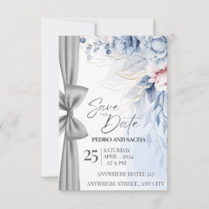 De Remerciements Carte "Save The Date" Élégante à Fleurs Bleues ave