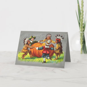 De Remerciements Carte Vtg Indian Thanksgiving anniversaire gourd e