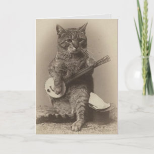 DE REMERCIEMENTS CAT JOUER BANJO VINTAGE CARTE D'ANNIVERSAIRE