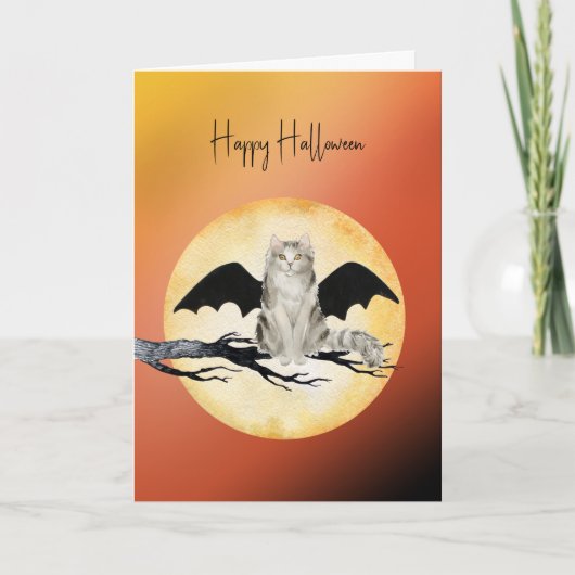 De Remerciements Chat avec Batwings Carte d'Halloween du chat (Devant)