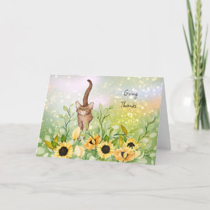 De Remerciements Chat Brown avec Sunflowers Carte Thanksgiving