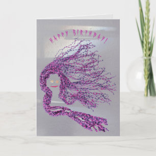 De Remerciements Cheveux longs violet rose pour une carte d'anniver