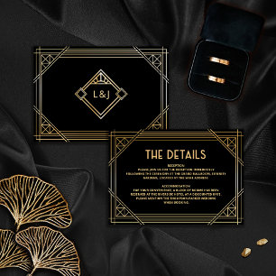 De Remerciements Détails Carte Art déco Mariage Black and Gold