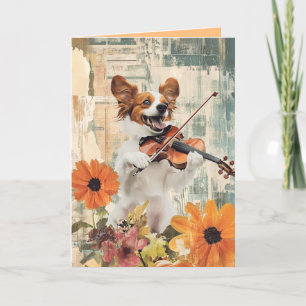 De Remerciements Drôle Chien Jouant Violon Plié Carte
