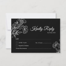 Elégant Black Botanical Line Art Wedding Carte RSV