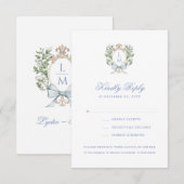 De Remerciements Élégant Monogram Leaf Crest avec carte RSVP Bow (Devant / Derrière)