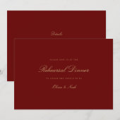 De Remerciements Élégant Script Gold Deep Red Rehearsal Carte dîner (Devant / Derrière)