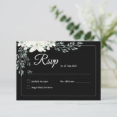 De Remerciements Elégante carte RSVP Floral Noir avec Lily Blanche (Debout devant)