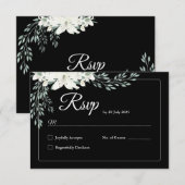 De Remerciements Elégante carte RSVP Floral Noir avec Lily Blanche (Devant / Derrière)