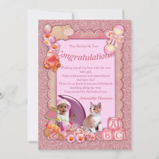 De Remerciements Félicitations Nouvelle Carte Bébée rose Rose (Devant)