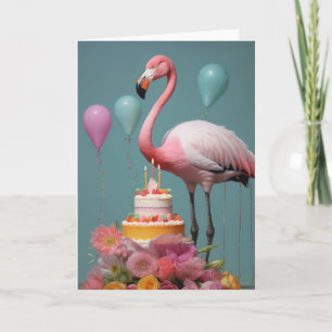 De Remerciements Flamant rose avec gâteau d'anniversaire - Carte