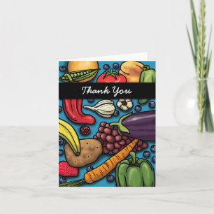 De Remerciements Fruits et légumes colorés sur carte bleue