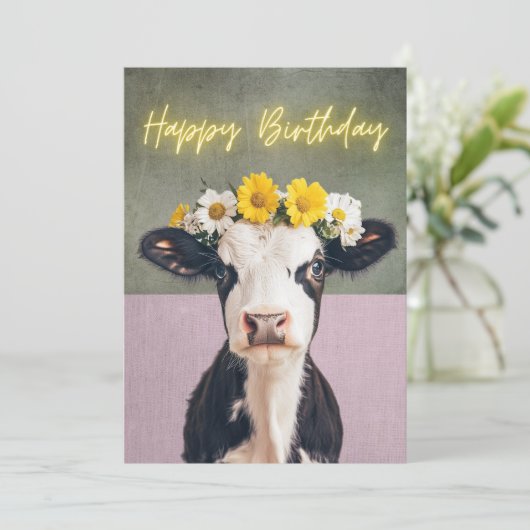 De Remerciements Funky Flower Cow carte d'anniversaire (Debout devant)