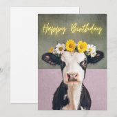 De Remerciements Funky Flower Cow carte d'anniversaire (Devant / Derrière)