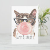 De Remerciements Funny Bubblegum Chat Carte d'anniversaire (Debout devant)