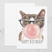De Remerciements Funny Bubblegum Chat Carte d'anniversaire (Devant / Derrière)