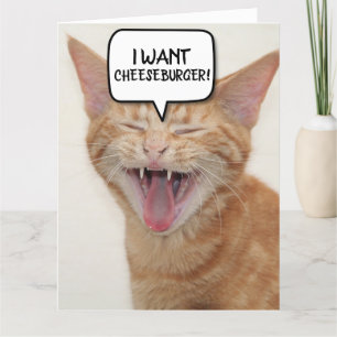 DE REMERCIEMENTS FUNNY GINGER CHAT CARTE D'ANNIVERSAIRE JE VEUX-CHE