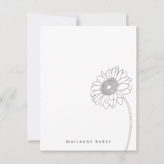 De Remerciements Gerbera Daisy Line Dessin Carte pour notes personn (Devant)