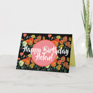 De Remerciements Joyeux anniversaire Poppy floral dames Nom Carte