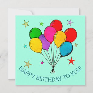 De Remerciements Joyeux Balloons d'anniversaire et étoiles Carte d'