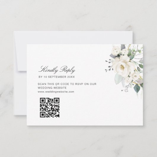 De Remerciements mariage à fleurs eucalyptus code QR carte RSVP (Devant)