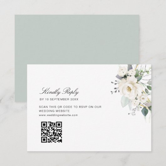 De Remerciements mariage à fleurs eucalyptus code QR carte RSVP (Devant / Derrière)