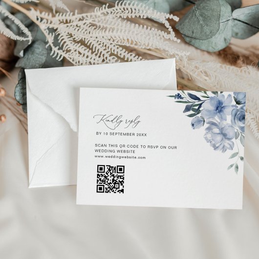 De Remerciements mariage bleu poussiéreux code QR carte RSVP