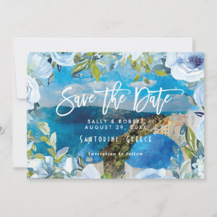 De Remerciements Mariage floral bleu Santorin enregistrer la carte