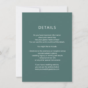 De Remerciements Mariage vert foncé détails carte police moderne