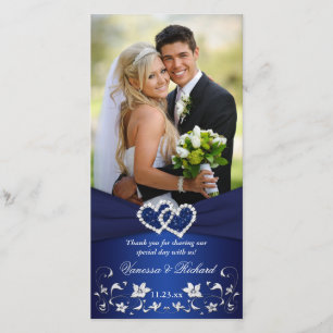 De Remerciements Navyl Blue Silvee Floral Hearts Mariage Carte phot