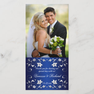 De Remerciements Navyl Blue, Silver Floral Mariage Carte photo