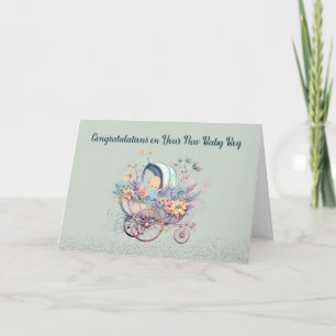 De Remerciements Nouvelle carte bébé garçon avec chariot et fleurs