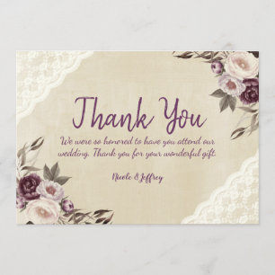 De Remerciements Peonies violettes profondes Floral Mariage Carte d