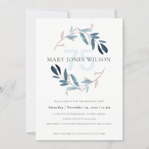 DE REMERCIEMENTS PINK BLUE FOLIAGE WREATH TOUT ÂGE 75 CARTE D'ANNIV
